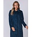 Warme fleece, blauwe ochtendjas met knoopsluiting ‘embossed weaves’