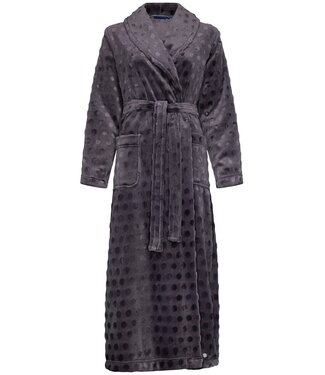 Pastunette extra long soft flannel fleece dark grey wrap-over morninggown 'dotty circles'