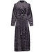 extra long soft flannel fleece dark grey wrap-over morninggown 'dotty circles'