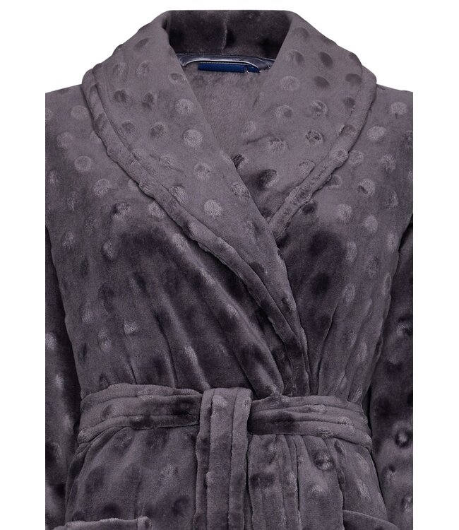 extra lange, zachte flanel-fleece donkergrijze overslag ochtendjas 'dotty circles'