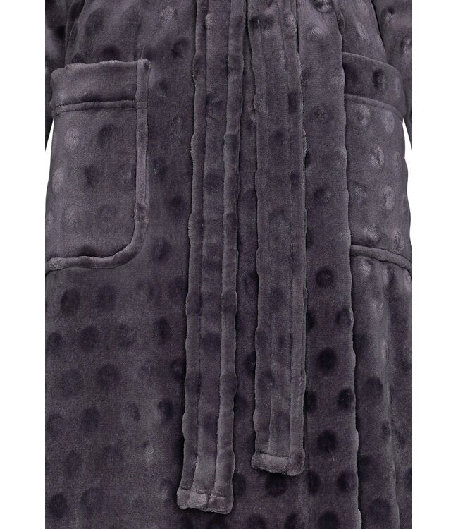 extra long soft flannel fleece dark grey wrap-over morninggown 'dotty circles'