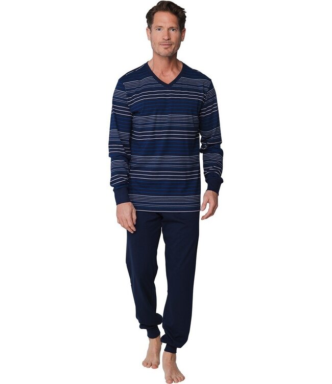 blauw gestreepte katoenen pyjama met V-hals 'comfort men'