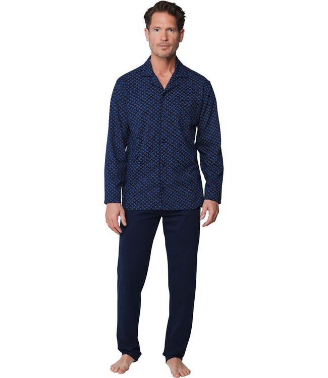 blue squares full button cotton pyjama set 'comfort men'