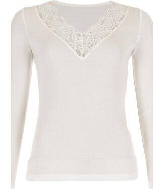 Pastunette Premium snow white v-neck lace long sleeve top 'mix it women'