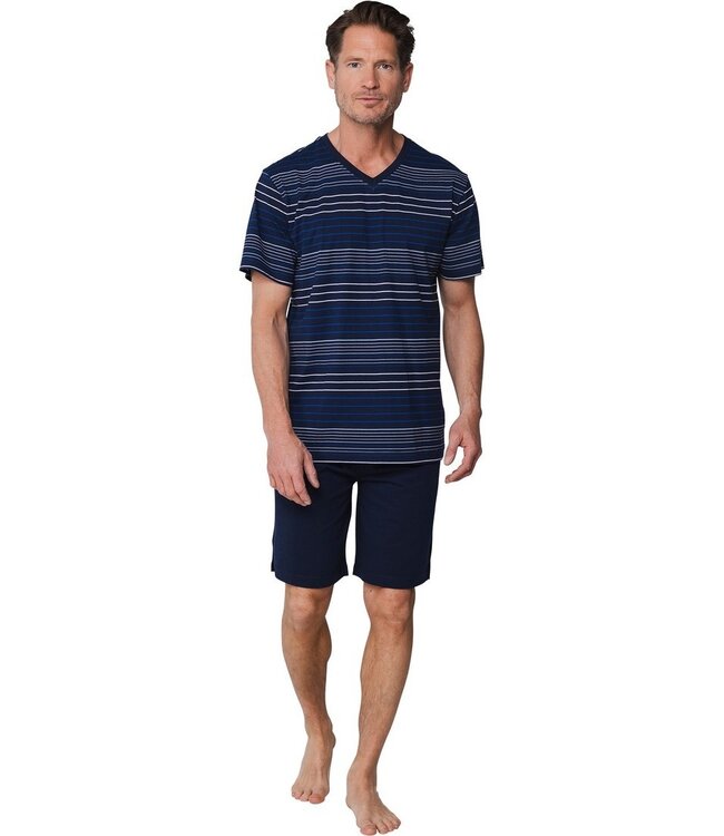blue 'v' neck stripey cotton shorty set 'comfort men'