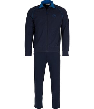 Pastunette for Men donkerblauwe katoenen french terry heren lounge-huispak met rits 'comfort men'