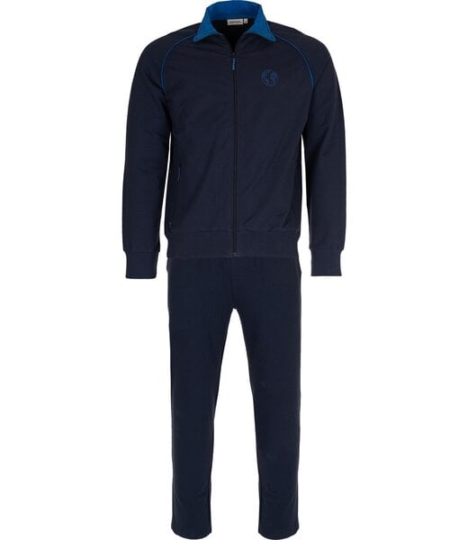 Pastunette for Men donkerblauwe katoenen french terry heren lounge-huispak met rits comfort men