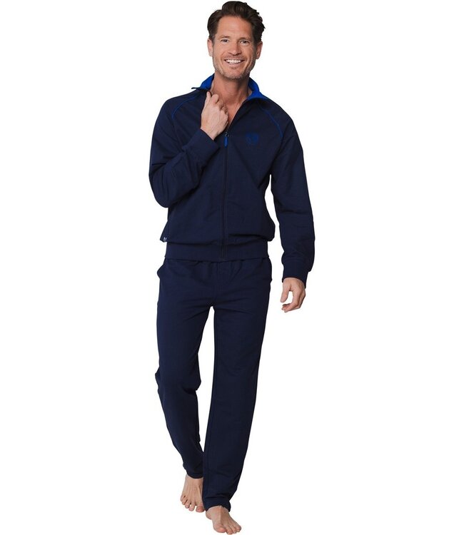 dark blue cotton french terry home lounge suit with full zip 'comfort men'