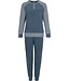 Pastunette donkerblauwe katoenen badstof pyjama met knopen 'comfort stripes'