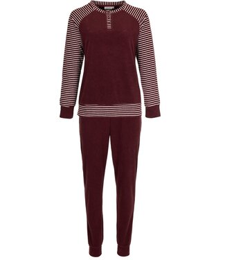 Pastunette dark red cotton terry pyjama set with buttons 'comfort stripes