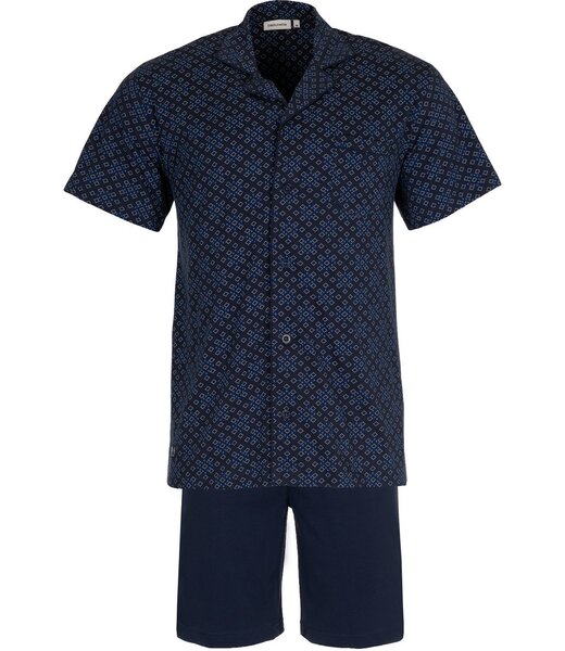 Pastunette for Men blauw geruite katoenen doorknoop shortama comfort men