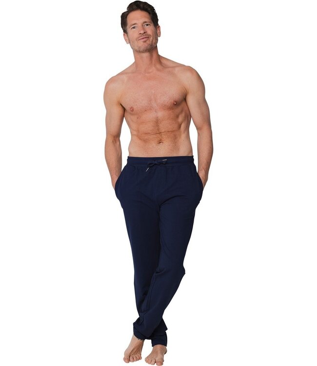 lange blauwe heren lounge-broek van katoen french terry 'mix it men'
