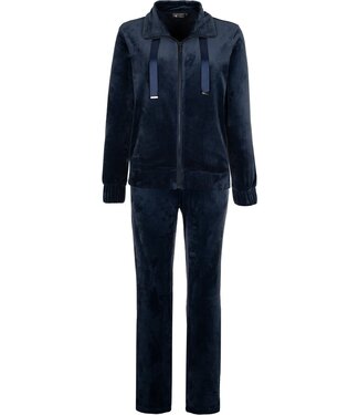 Pastunette Premium ladies luxury blue velvet home lounge suit with zip 'chic blue velvet'