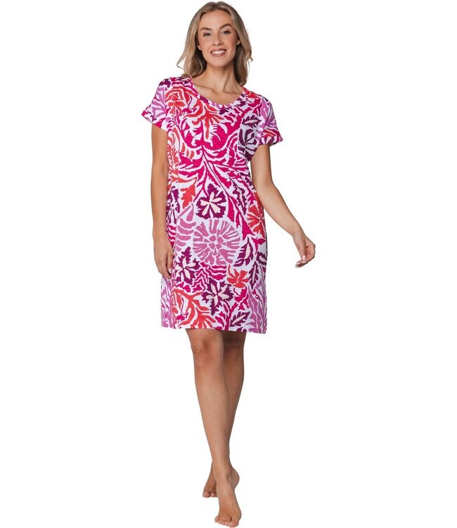 ladies short sleeve organic cotton nightdress coral flowers