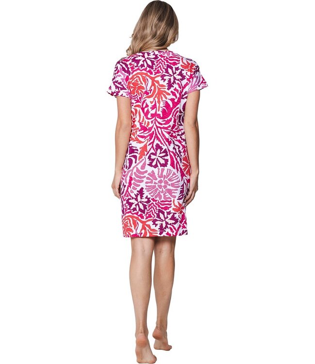 ladies short sleeve organic cotton nightdress coral flowers