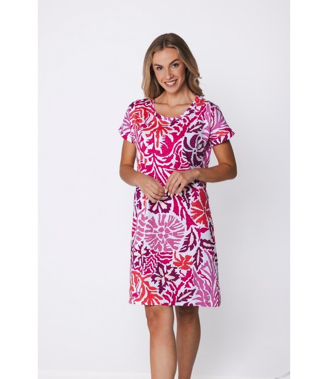 ladies short sleeve organic cotton nightdress coral flowers