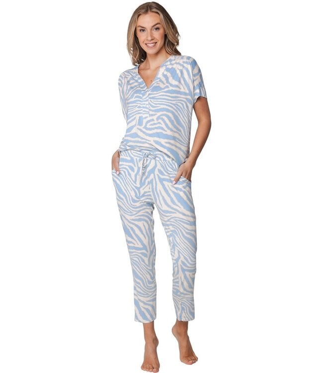 Ecovero viscose dames pyjama korte mouw met knopen Blue Animal