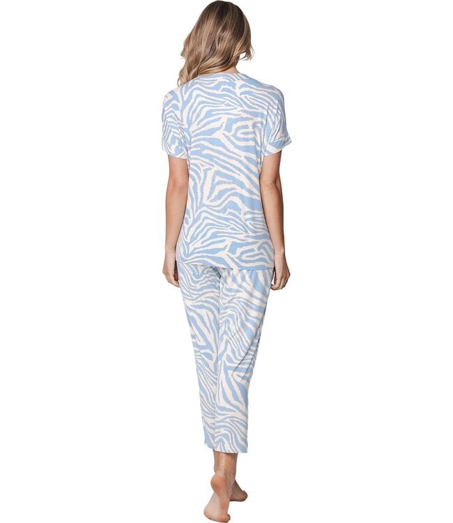 Ecovero viscose dames pyjama korte mouw met knopen Blue Animal