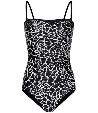 Pastunette Beach black soft cup bandeau swimsuit with adjustable straps pebble beach