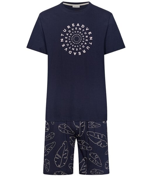 Pastunette for Men blauwe heren shorty set van katoen met print Palm Adventure Holiday