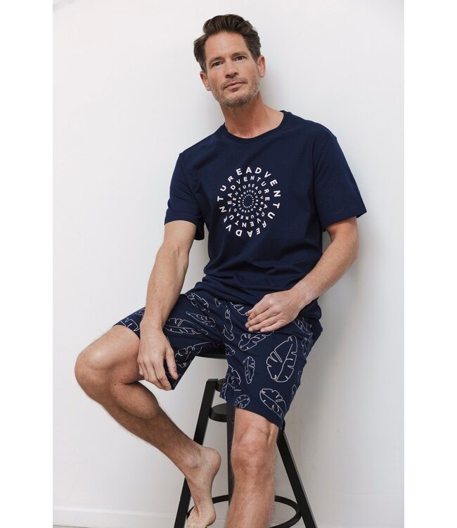 men's dark blue trendy cotton shorty set palm adventure holiday
