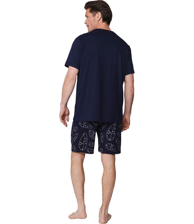 blauwe heren shorty set van katoen met print Palm Adventure Holiday