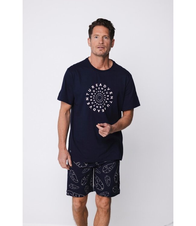 men's dark blue trendy cotton shorty set palm adventure holiday