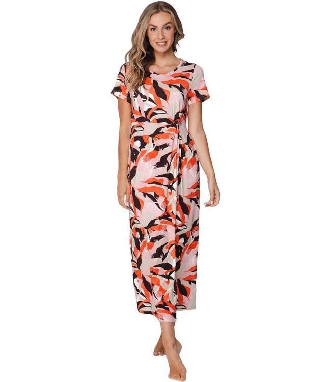 short sleeve extra long beach dress with knot detail paradise pink