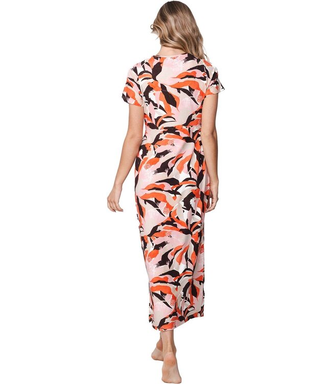 short sleeve extra long beach dress with knot detail paradise pink