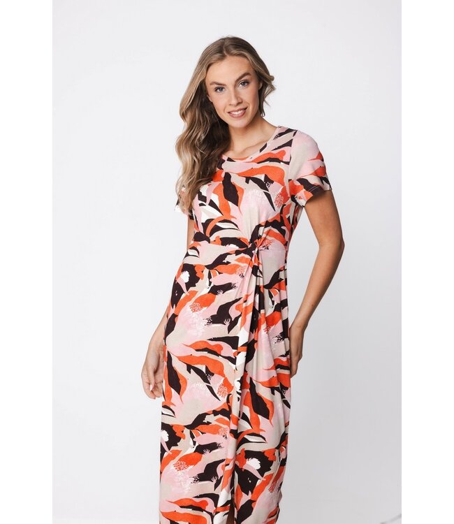 short sleeve extra long beach dress with knot detail paradise pink