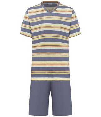 Pastunette for Men grijze katoenen heren shortama met v-hals Groovy Stripes