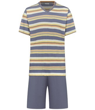 Pastunette for Men men's grey 'v' neck cotton shorty set with cuffs groovy stripes