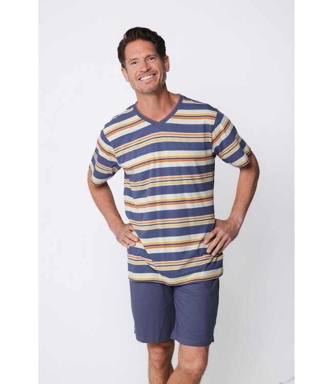 grijze katoenen heren shortama met v-hals Groovy Stripes