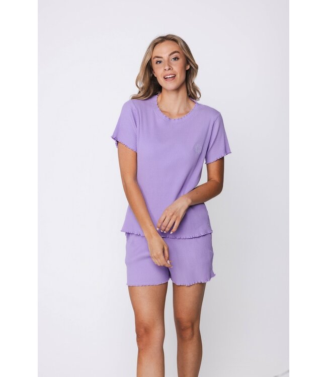 lilac short sleeved cotton-mix ladies shorty set fabulous flower