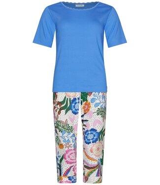 Rebelle biologisch katoenen dames rib pyjama set korte mouw tropical flower