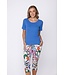 biologisch katoenen dames rib pyjama set korte mouw tropical flower