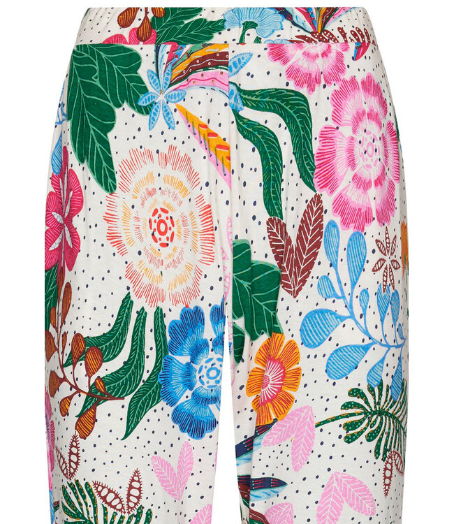 biologisch katoenen dames rib pyjama set korte mouw tropical flower