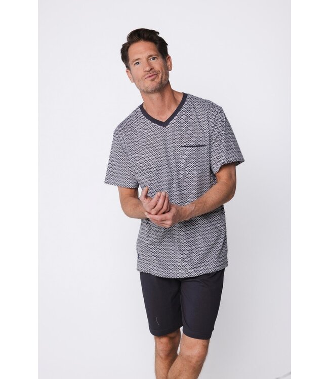 donkergrijze heren shortama van katoen met v-hals Cool Comfort