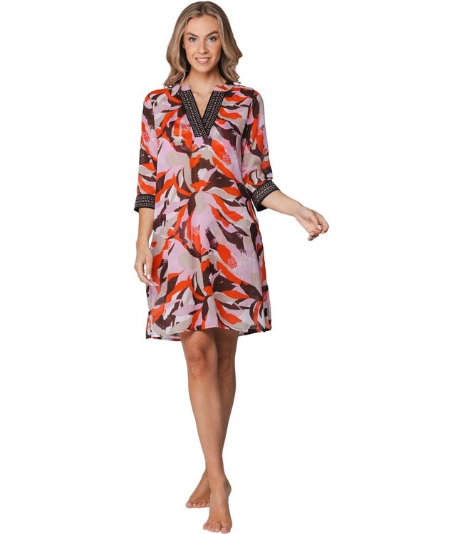 katoenen strand cover-up met 3/4 mouwen paradise pink