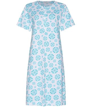 Pastunette short sleeve organic cotton nightdress with 5 buttons bold blue flower
