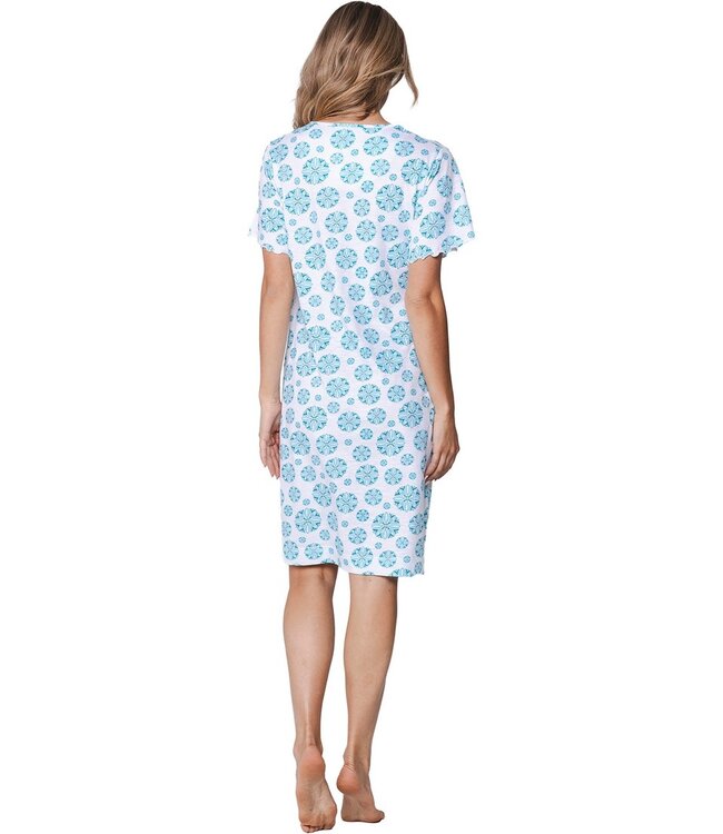 short sleeve organic cotton nightdress with 5 buttons bold blue flower