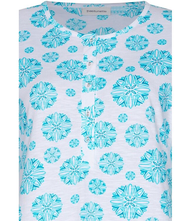 short sleeve organic cotton nightdress with 5 buttons bold blue flower