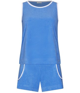 Rebelle Beach trendy blue terry sleeveless beach shorty with pockets sporty beach