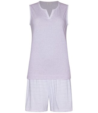 Pastunette ladies lilac sleeveless cotton shorty set stripey lilac