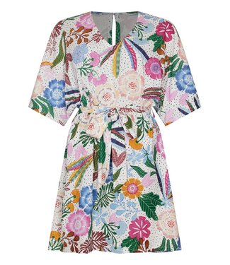 Rebelle Beach v-hals strand cover up met uitlopende mouw tropical flower