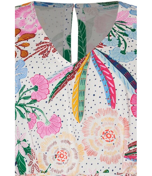 v-hals strand cover up met uitlopende mouw tropical flower