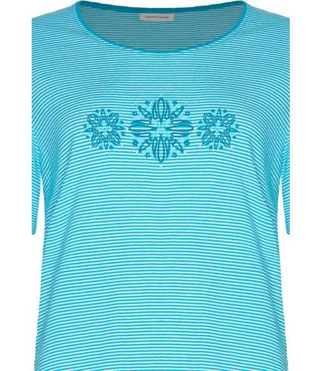 blauw gestreepte katoenen damespyjama 3/4 Bold Blue Flower