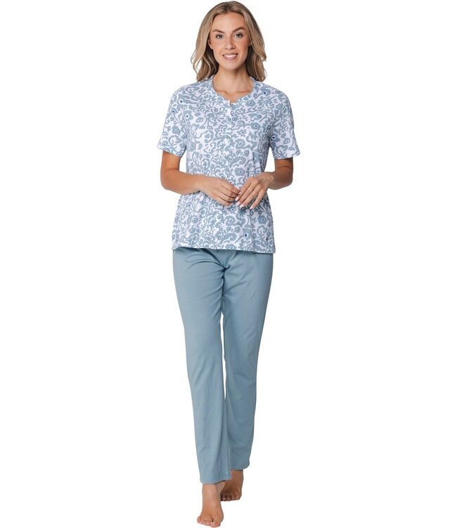 ladies full button short sleeve organic cotton pyjama floral art