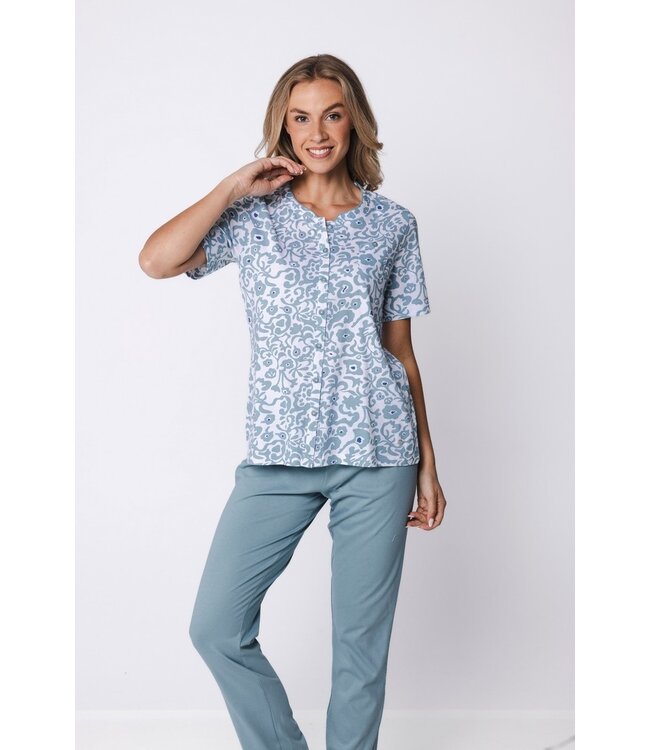 doorknoop biologisch katoenen damespyjama korte mouw Floral Art