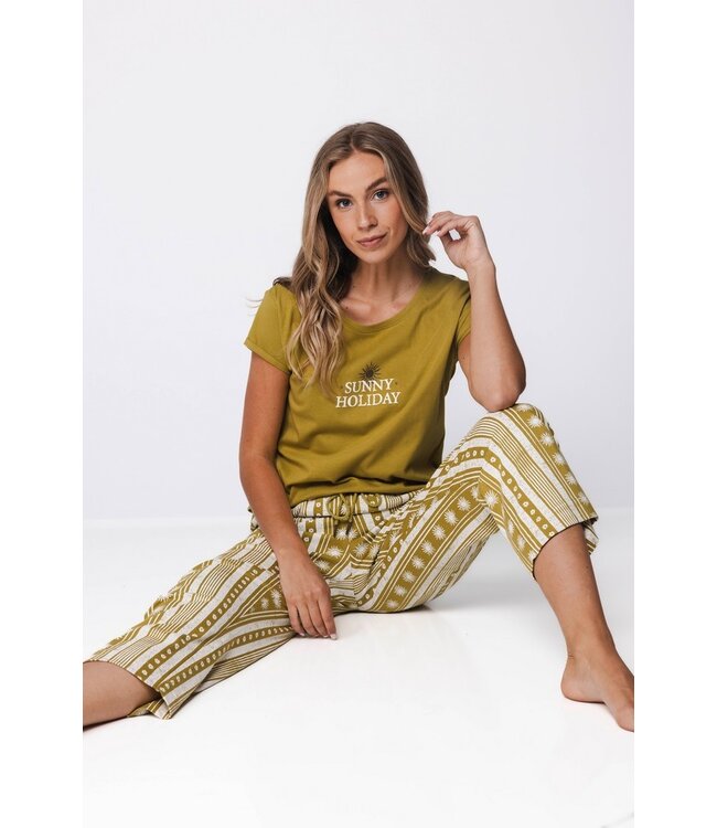 jade green short sleeve cotton wide leg pyjama set dotty sunflower